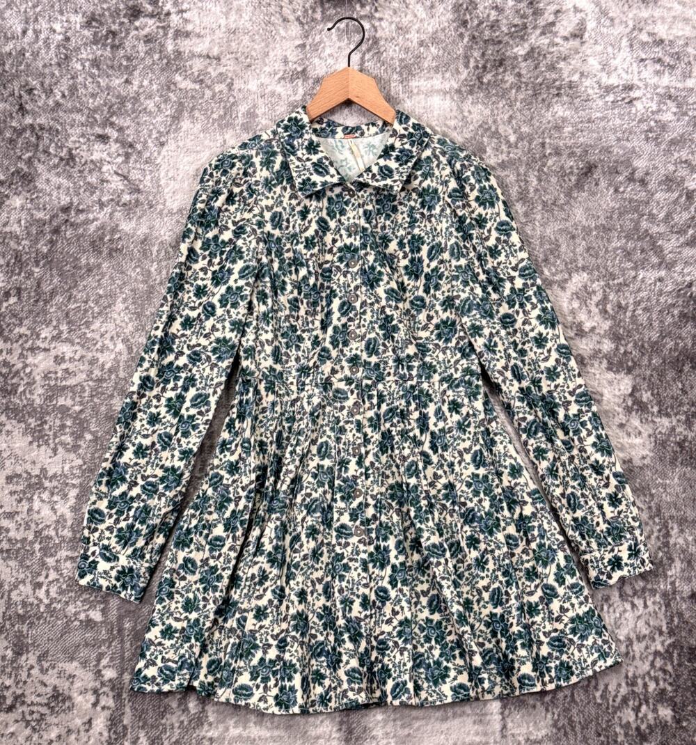 Free People Dress 10 Womens Floral Corduroy Collared Western Rodeo Mini